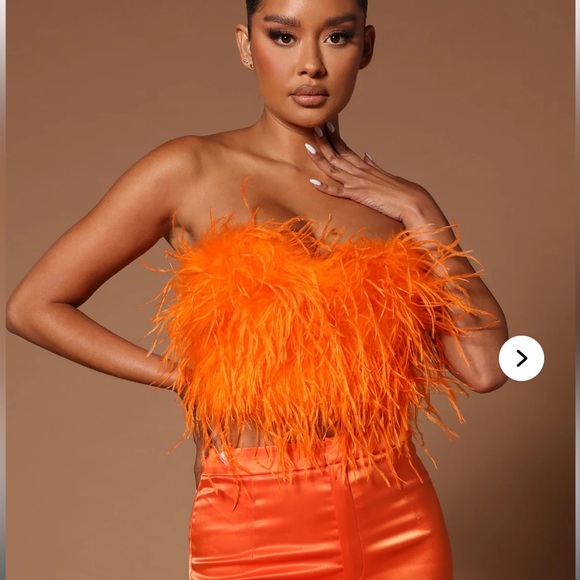 Fashion Nova Tops - Fashion Nova Orange Feather Crop Top Size XS